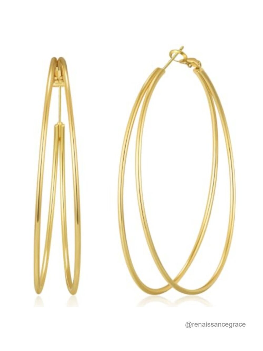 Gold Plated Double Hoop Earrings Lightweight Hypoallergenic Women's Jewelry